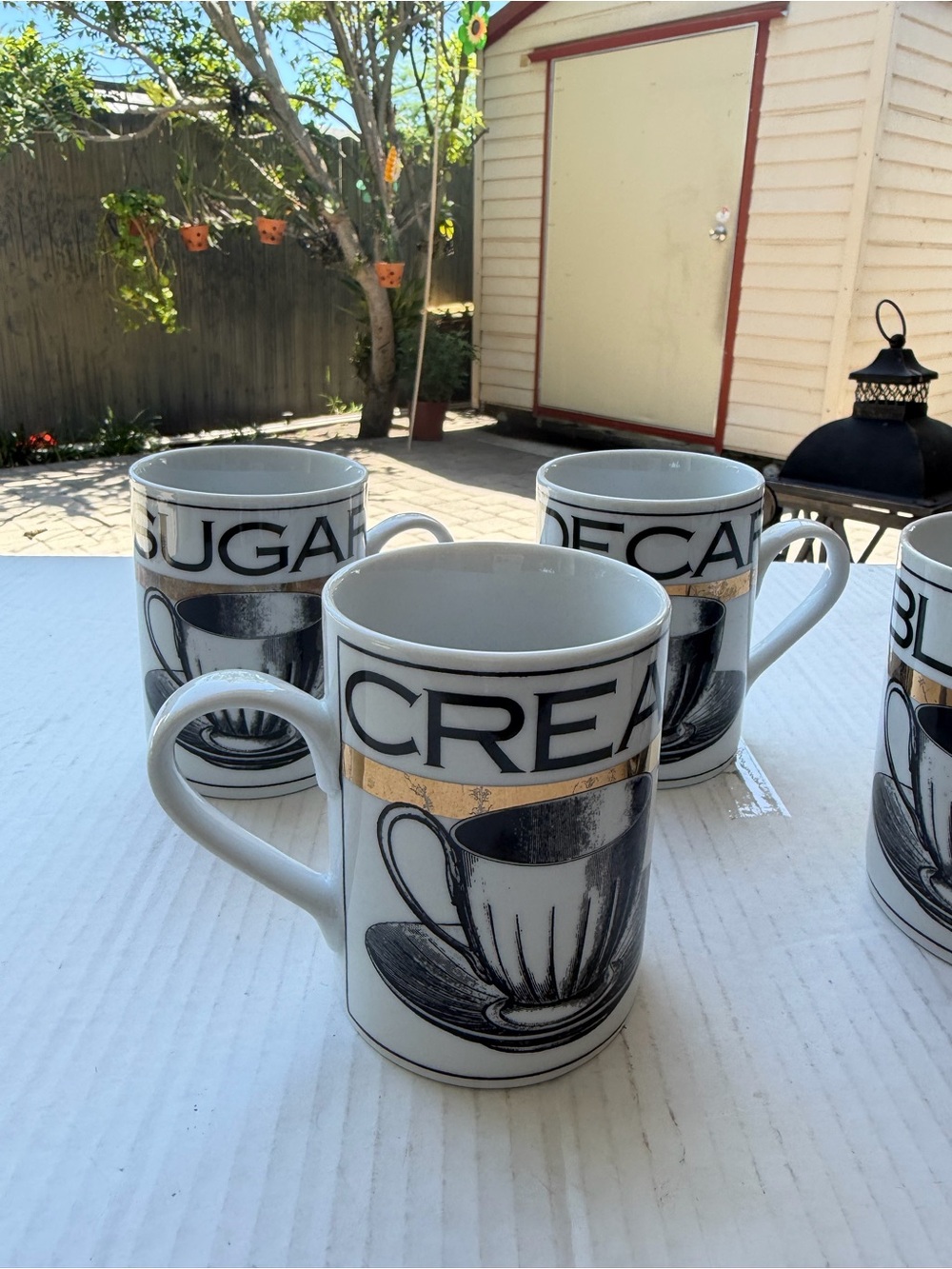 Department 56 Coffee Break Mug Set of 4 Sugar Cream Decaf Black 4” x 3”